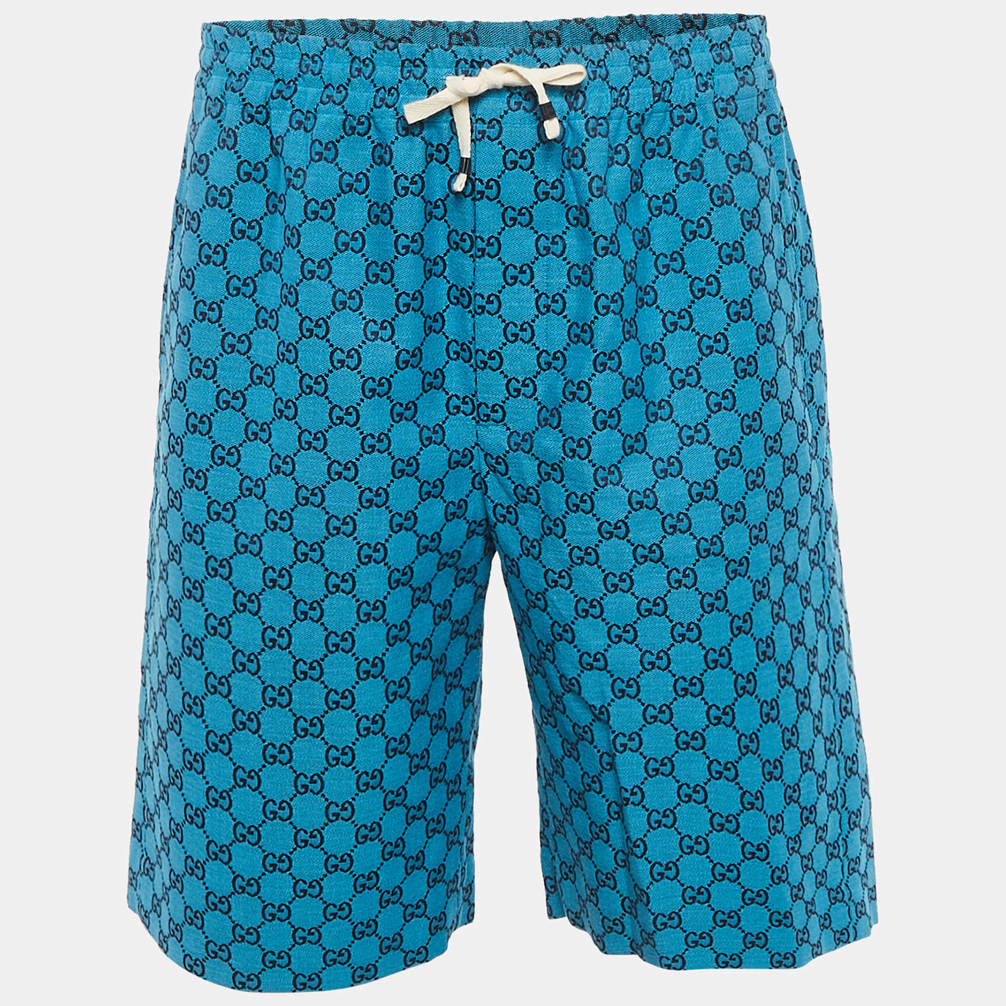 Pre Owned شورت غوتشي قماش جينز جاكارد أزرق برمودا مقاس كبير