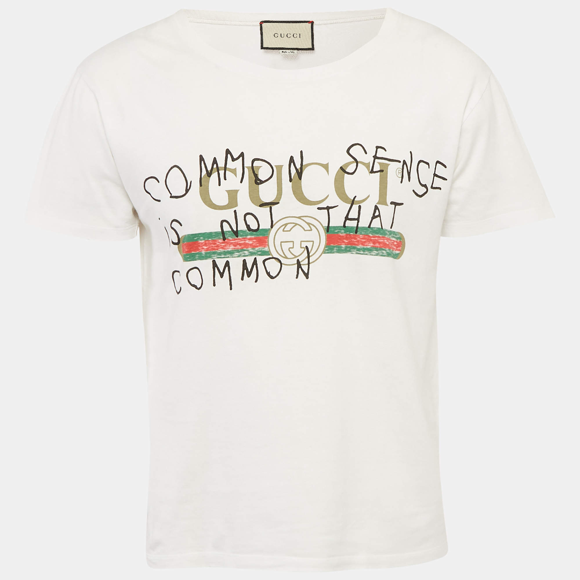 Pre Owned Gucci White Coco Captain Logo Print Jersey Distressed  T-Shirt XS