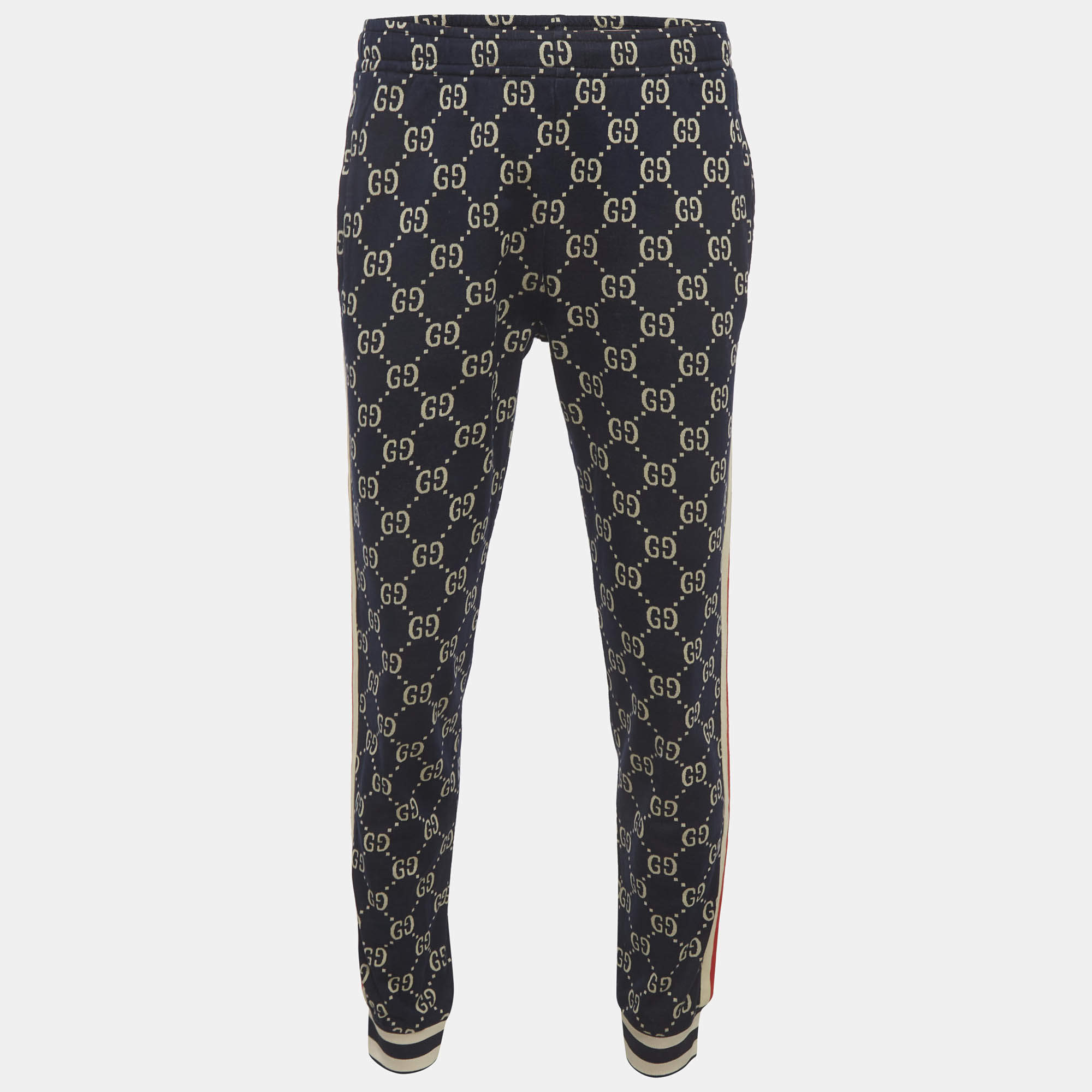 مملوكة مسبقًا Gucci Navy Blue GG Jacquard Jersey Joggers L