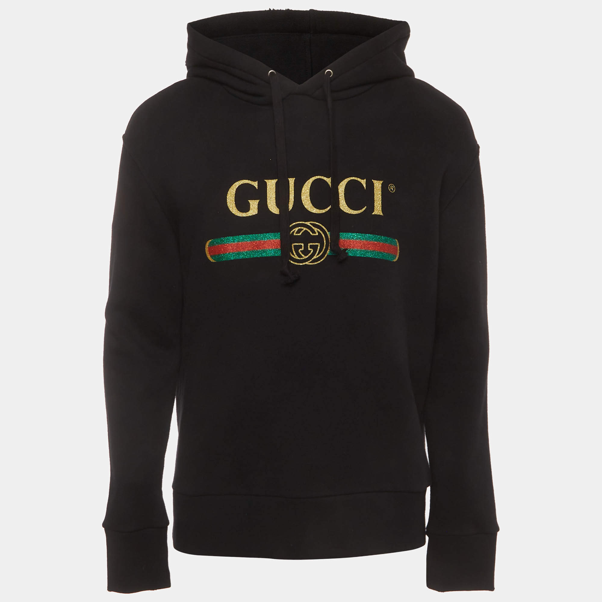 Pre Owned Gucci Black Wolf Appliqué Distressed Cotton Knit Hoodie M