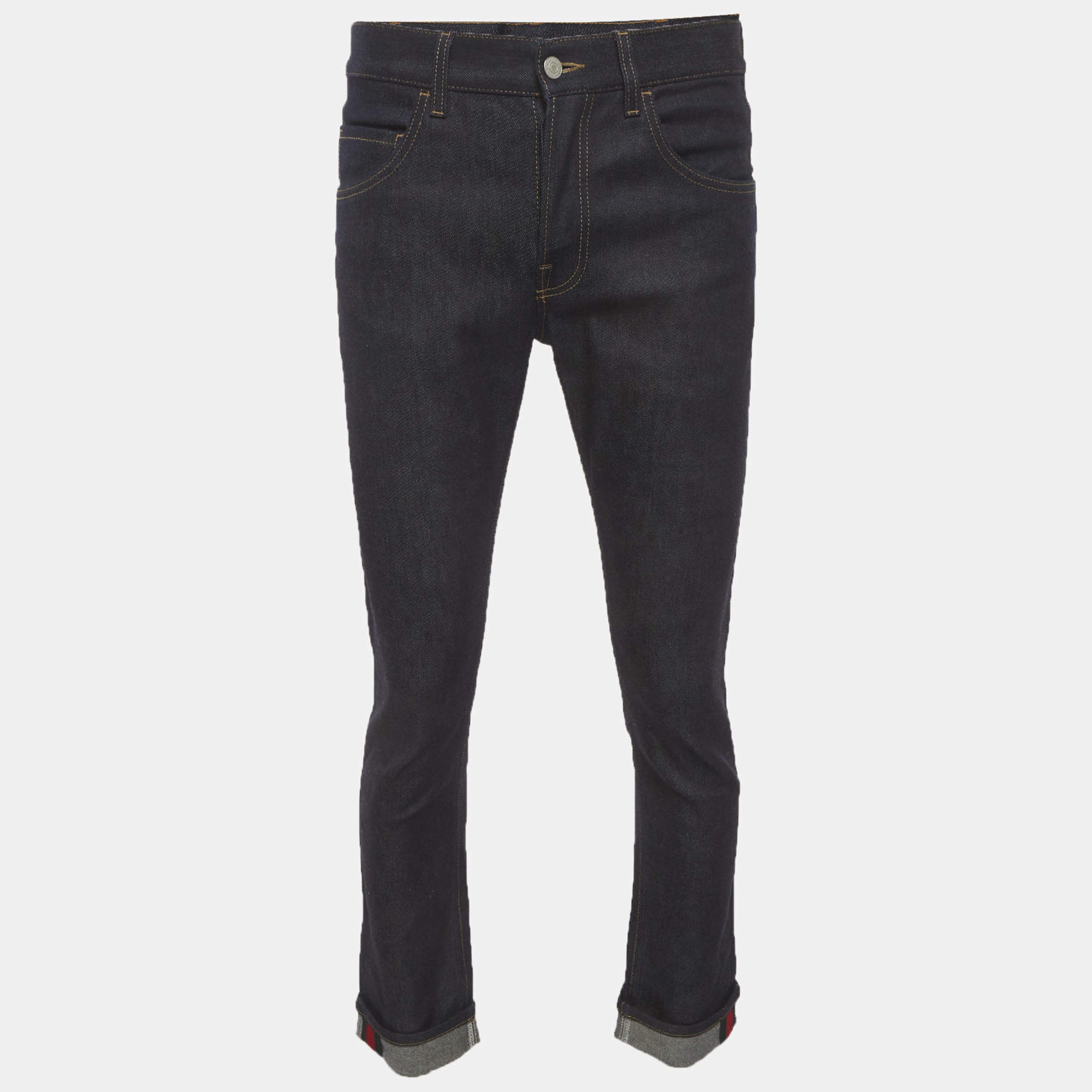 Pre Owned Gucci Blue Denim Buttoned Tapered Fit Jeans M/Waist 32" 
