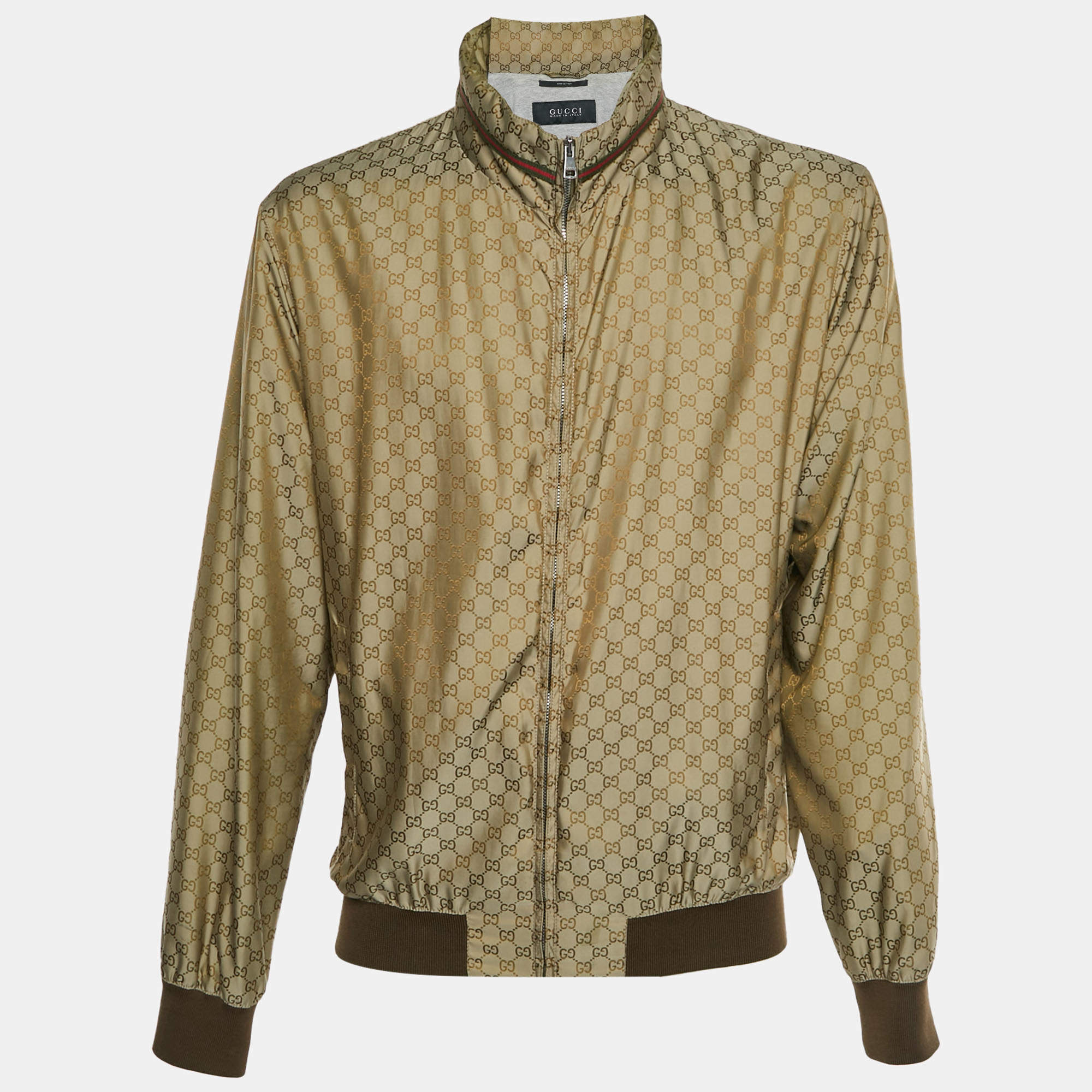 مملوكة مسبقًا Gucci Brown GG Nylon Blend Zip-Up Jacket XXL