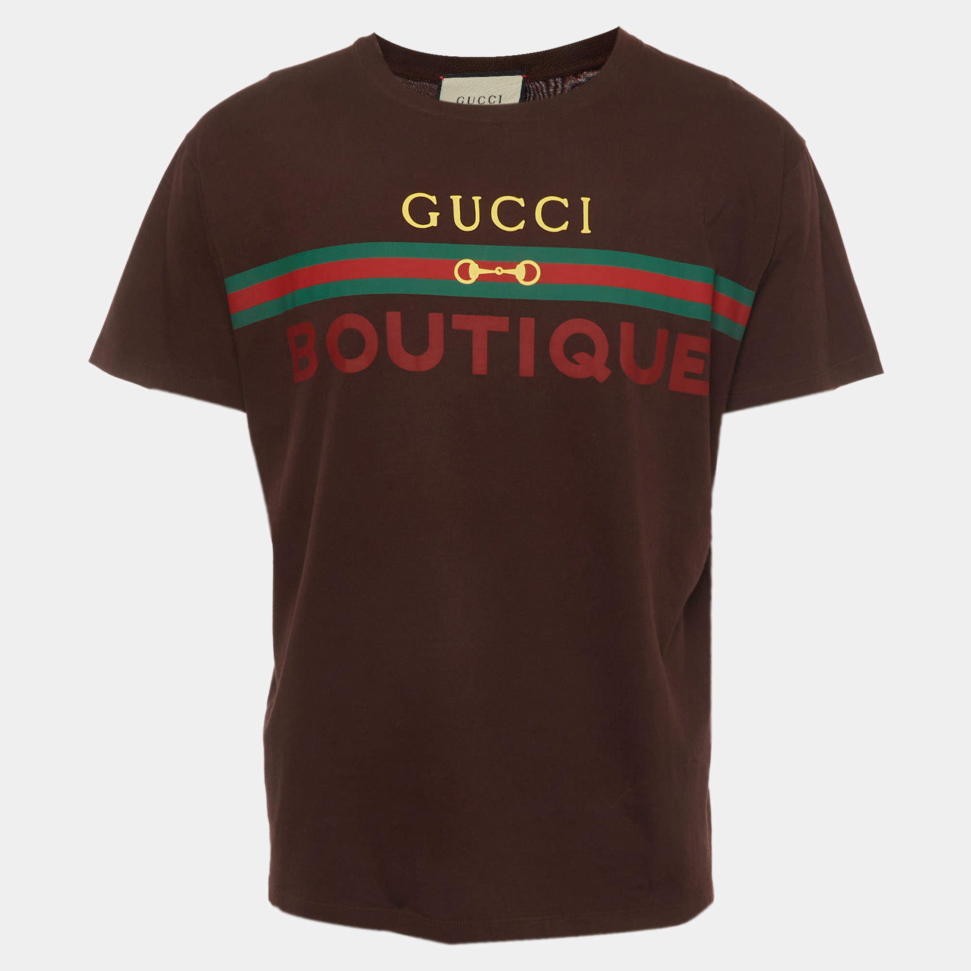 Pre Owned Gucci Brown Boutique Graphic Jersey T-Shirt S
