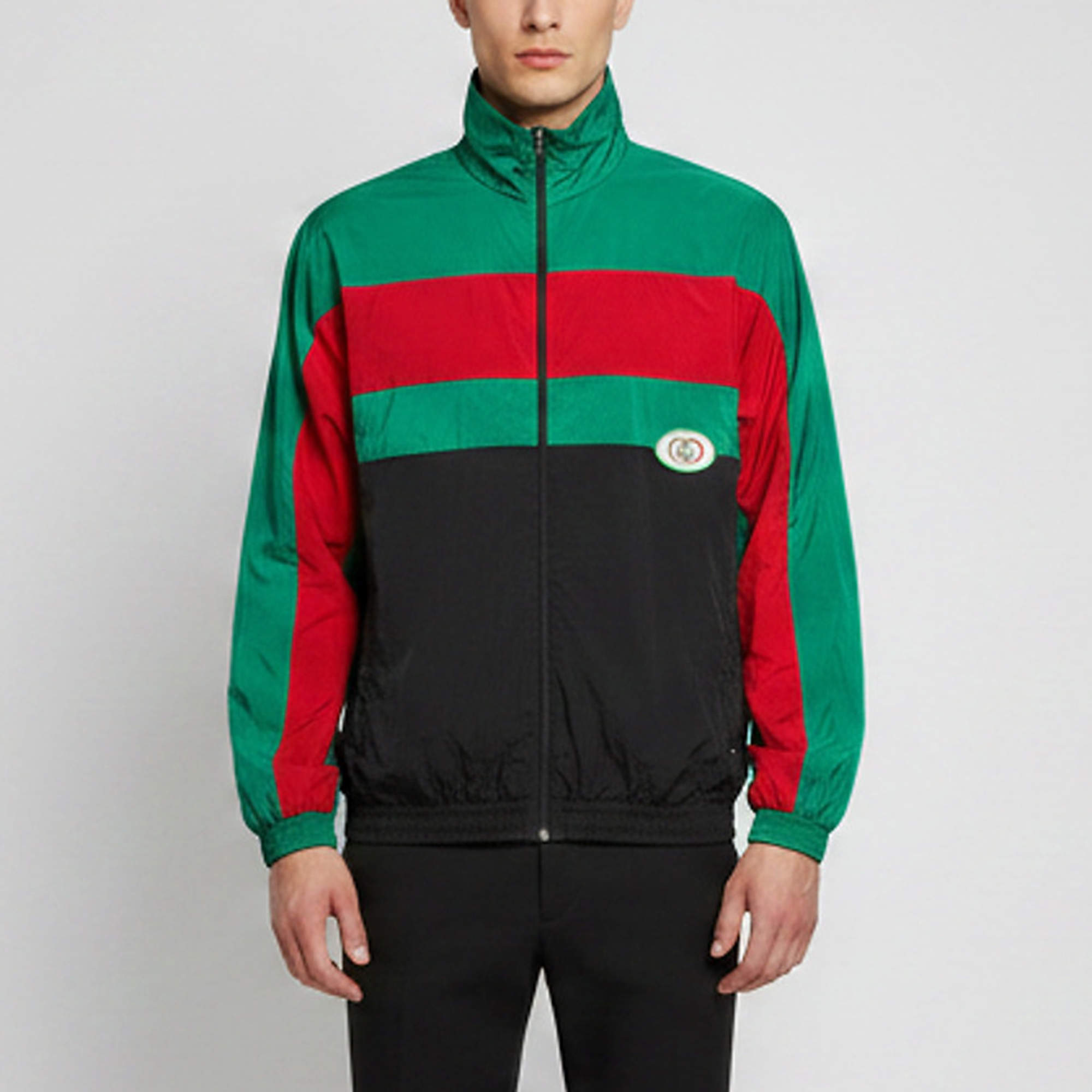 Pre Owned Gucci Black Web Striped Nylon Oversized Track Jacket XXL