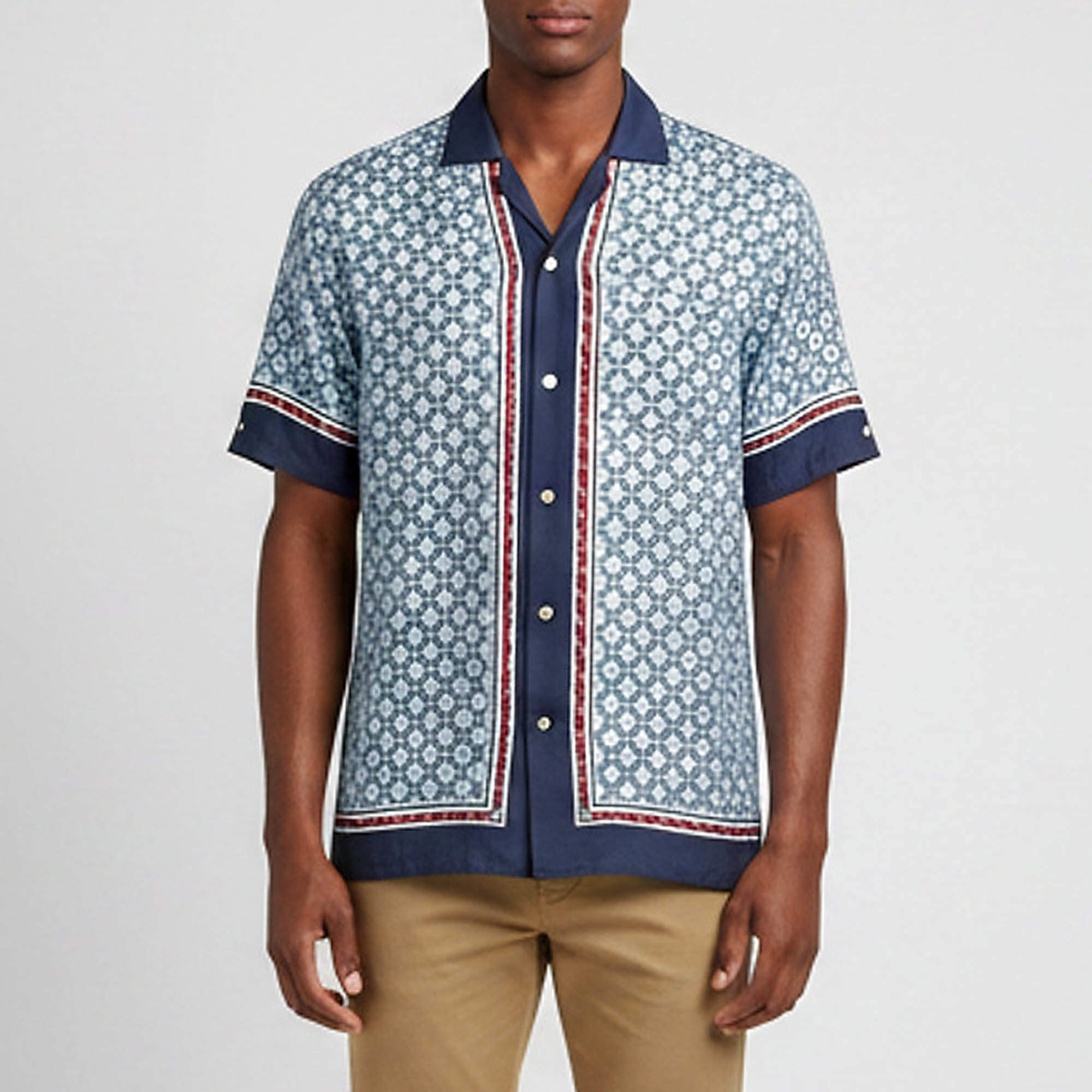 Pre Owned Gucci Blue Multicolor Printed Silk Bowling Shirt L