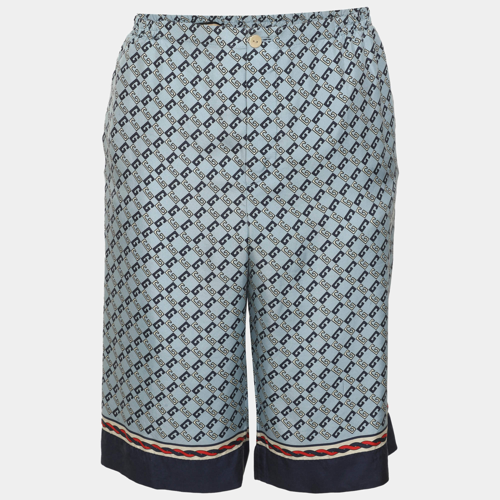 Pre Owned Gucci Blue GG Rhombus Print Satin Shorts L