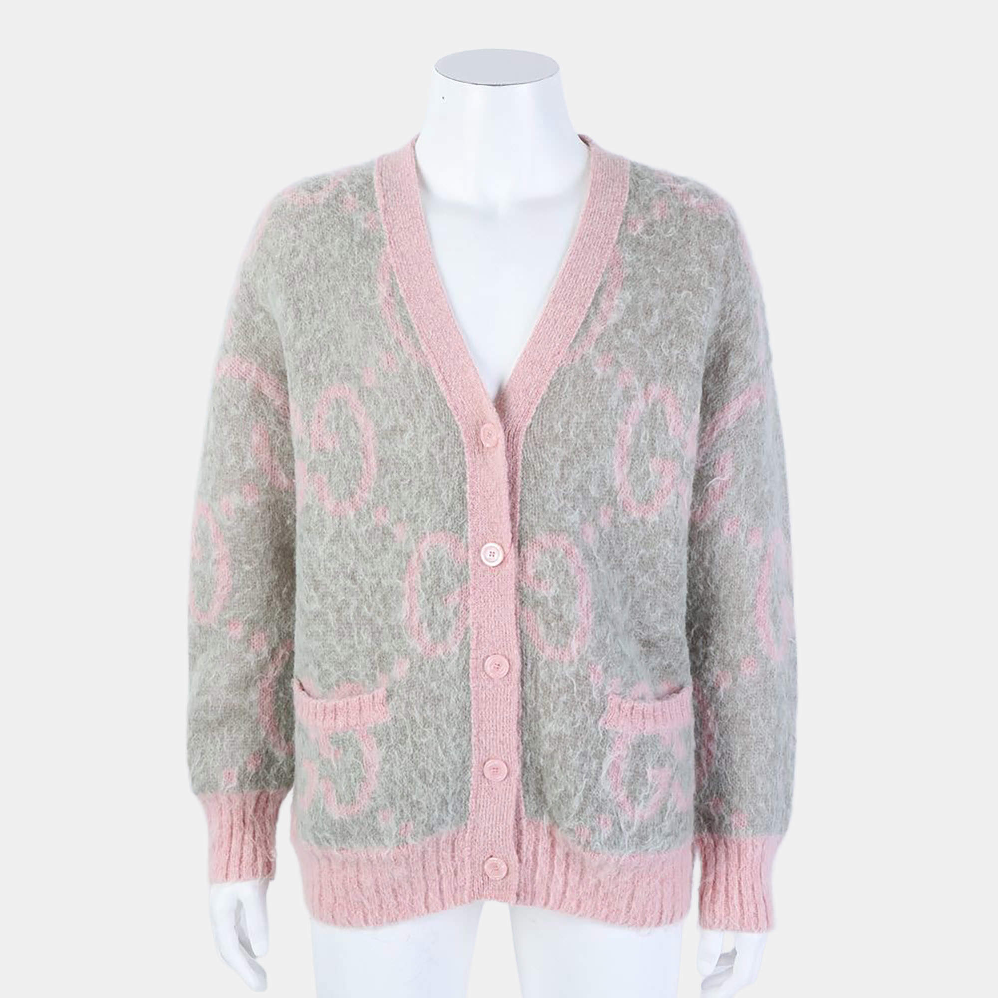 Pre Owned Gucci Multicolor Mohair Polyamide Wool Reversible Cardigan Size S