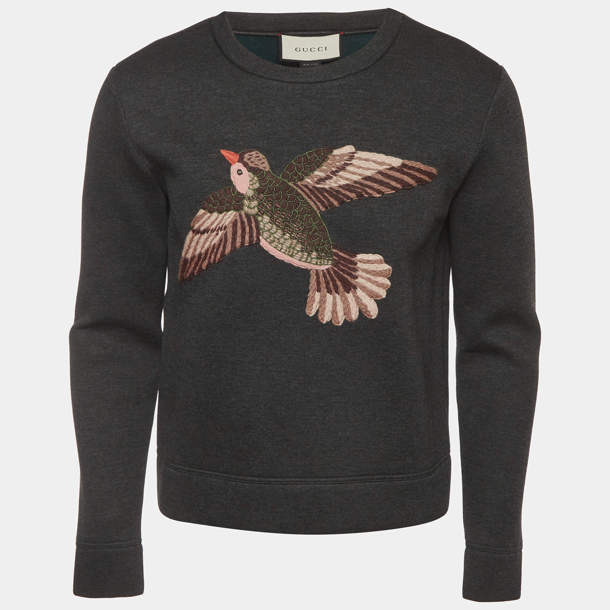 مملوكة مسبقًا Gucci Grey Embroidered Neoprene Crewneck Sweatshirt XS