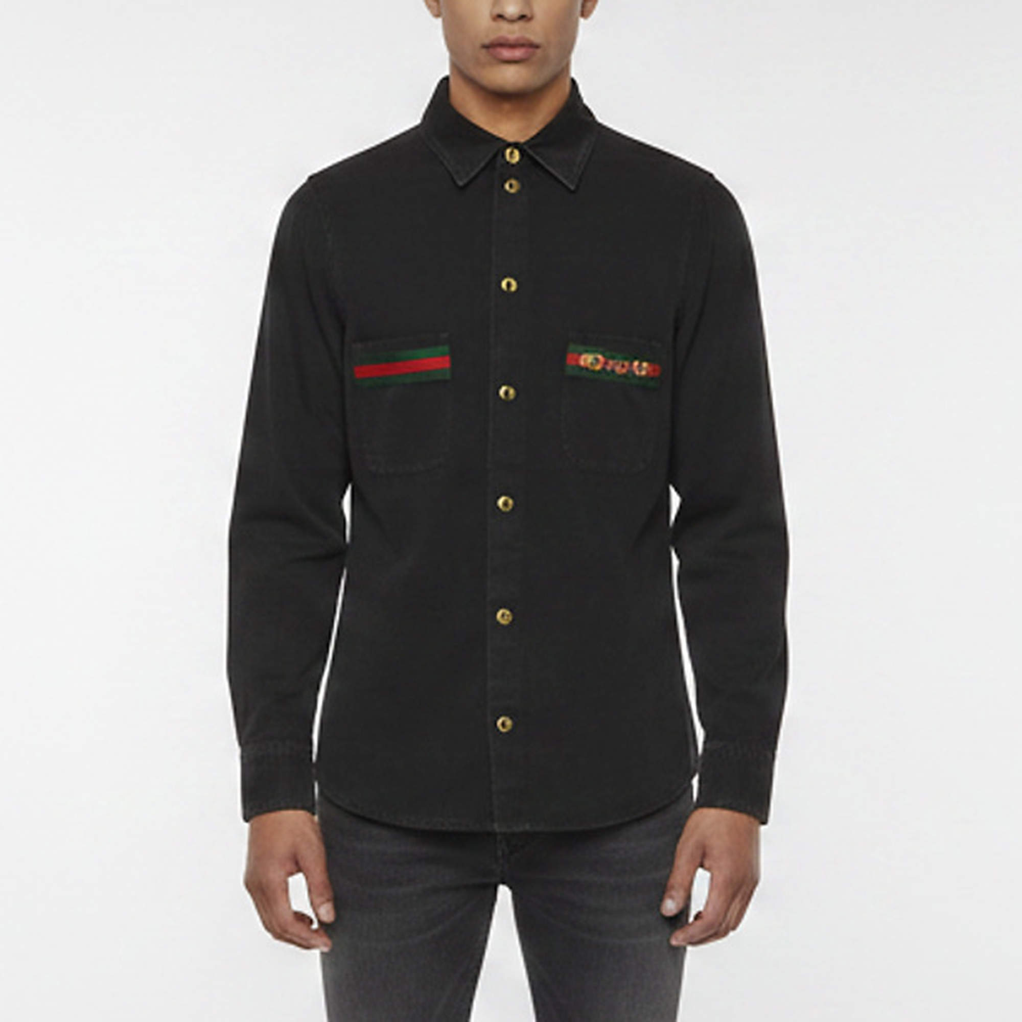 Pre Owned Gucci Black Denim Horsebit Detail Shirt S