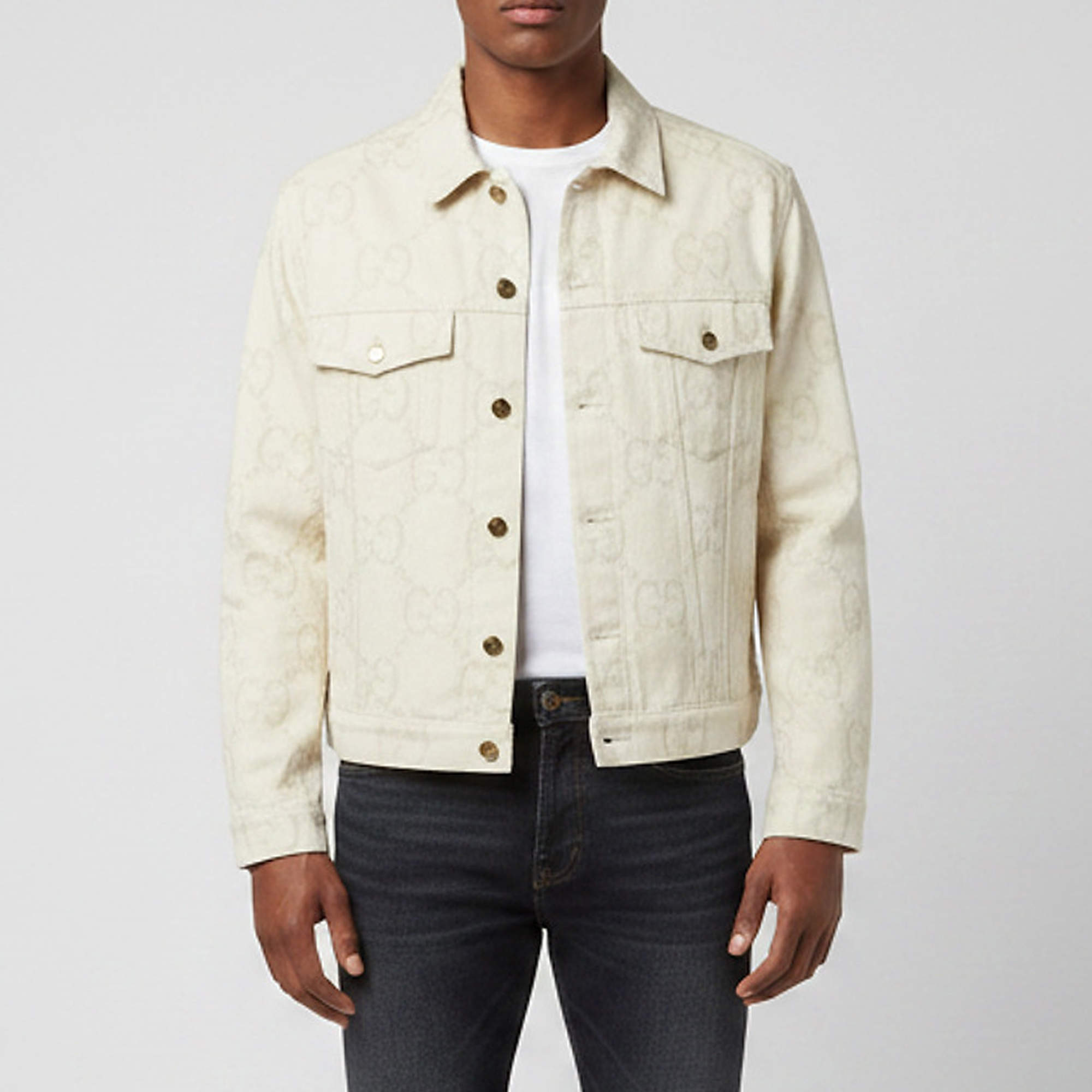 Pre Owned Gucci White Monogram Jacquard Long Sleeve Jacket L
