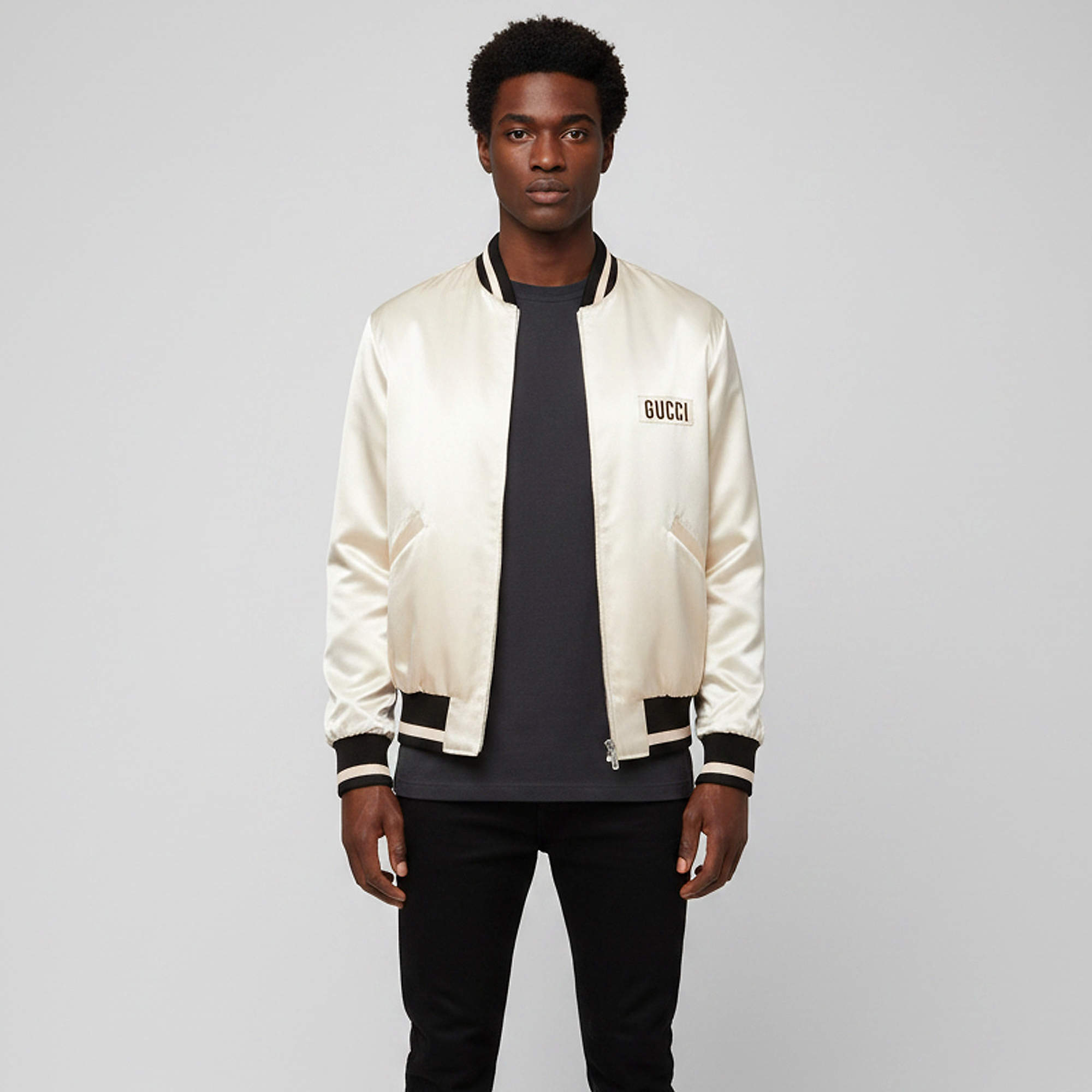 Pre Owned Gucci Black/Cream Monogram Nylon Reversible Bomber Jacket XXXL