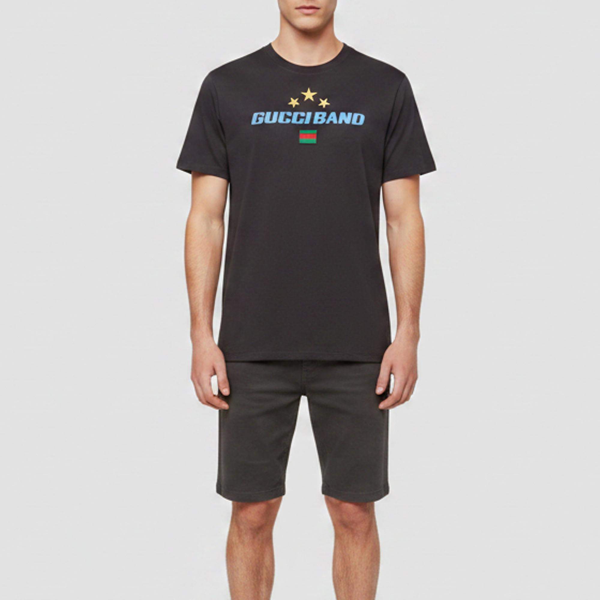 مملوكة مسبقًا Gucci Black Printed Jersey Short Sleeve Crewneck T-Shirt M