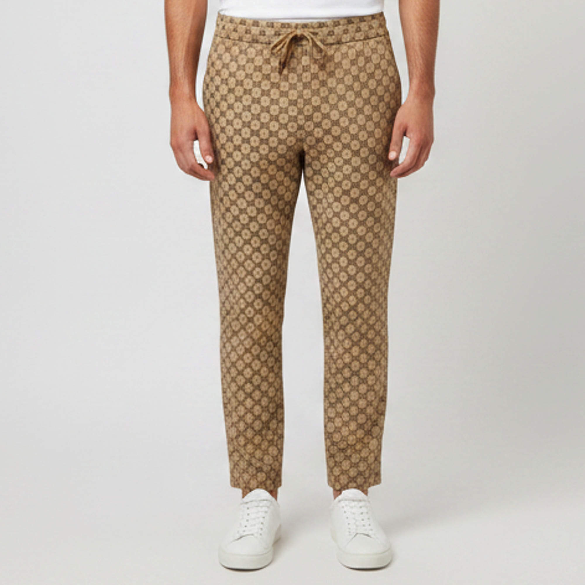 Pre Owned Gucci Beige Monogram Jacquard Drawstring Trouser L