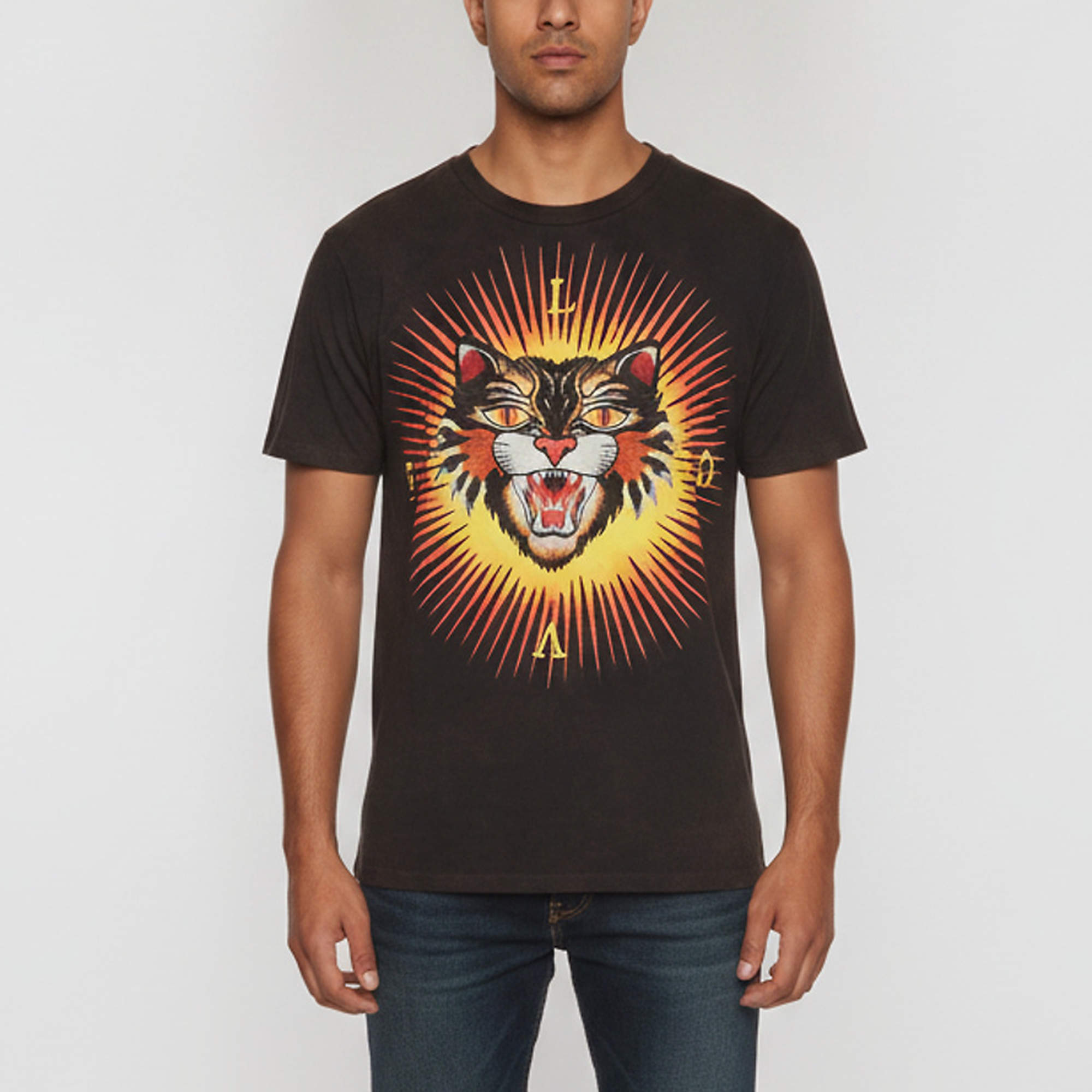 Pre Owned Gucci Black Angry Cat Embroidered Patch Jersey Distressed T-Shirt S
