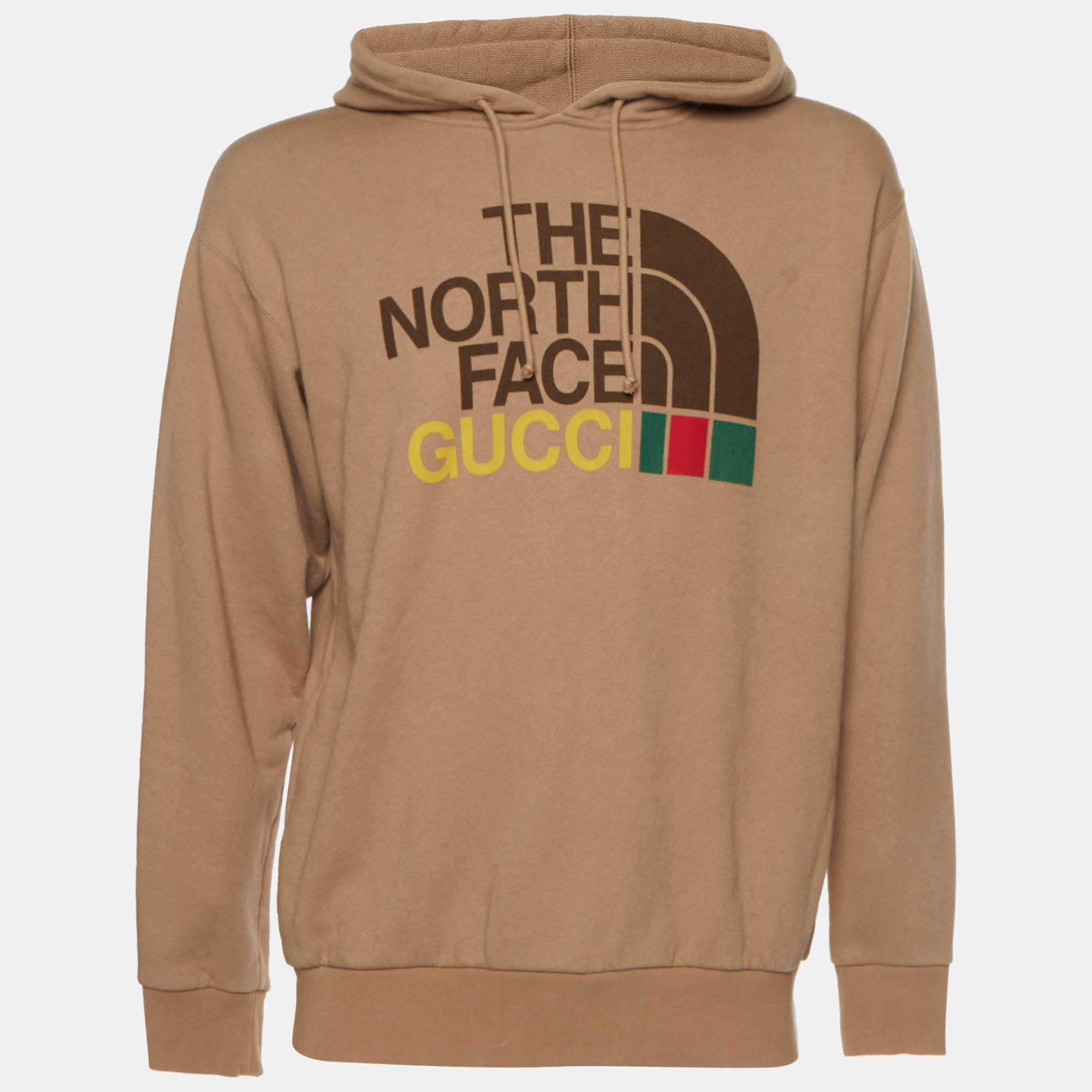 مملوكة مسبقًا The North Face x Gucci Beige Logo Print Cotton Hoodie S