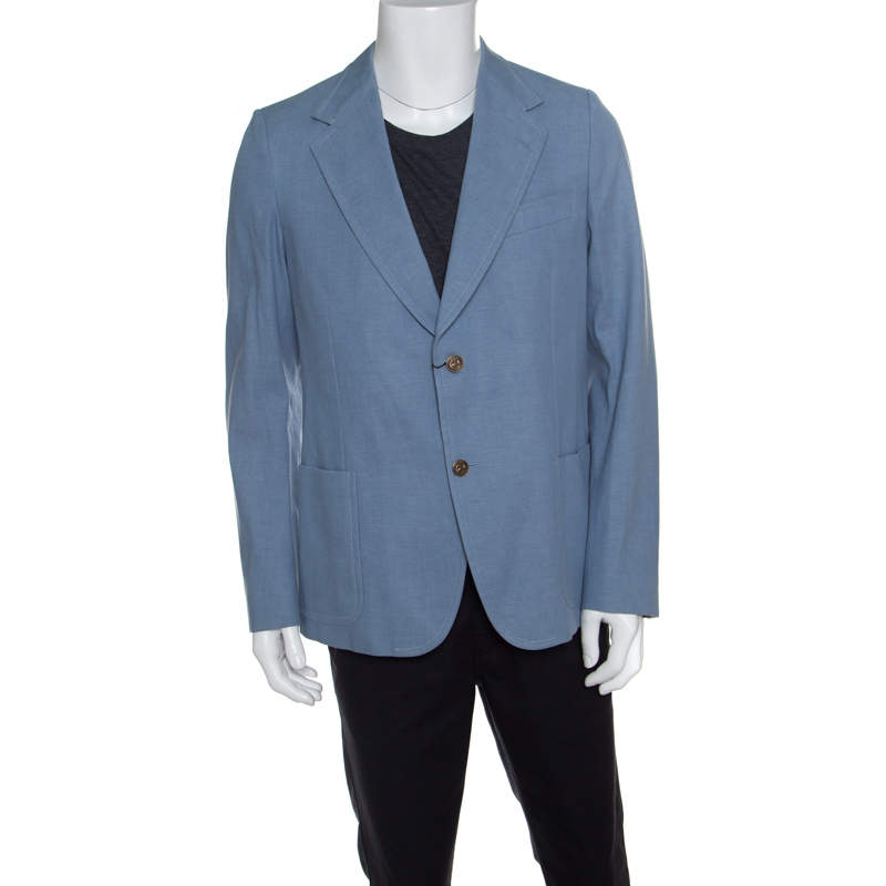 Gucci Sky Blue Cotton Tailored Mayfair Blazer XXL
