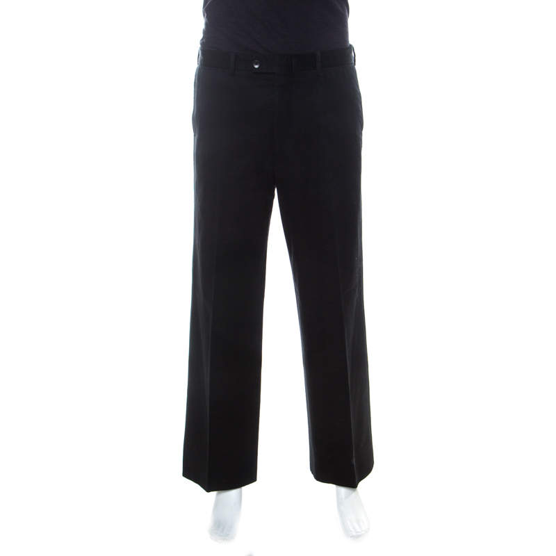 Pre Owned Gucci Black Cotton Straight Fit Trousers M