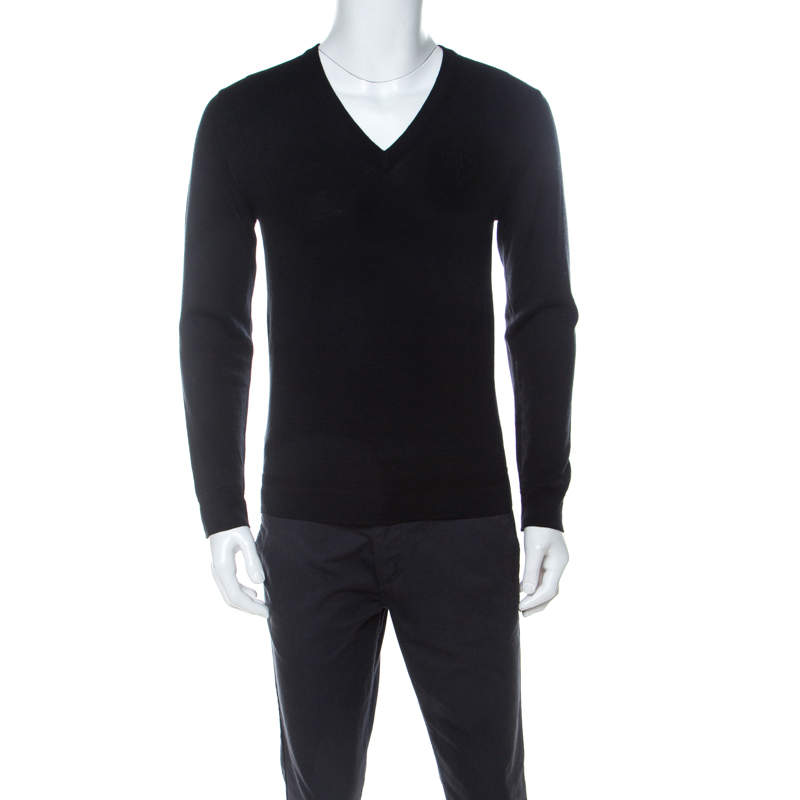 Gucci Black Wool V-Neck Hysteria Crest Sweater S