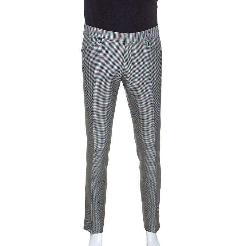 Gucci Black and White Houndstooth Pattern Wool Blend Trousers M