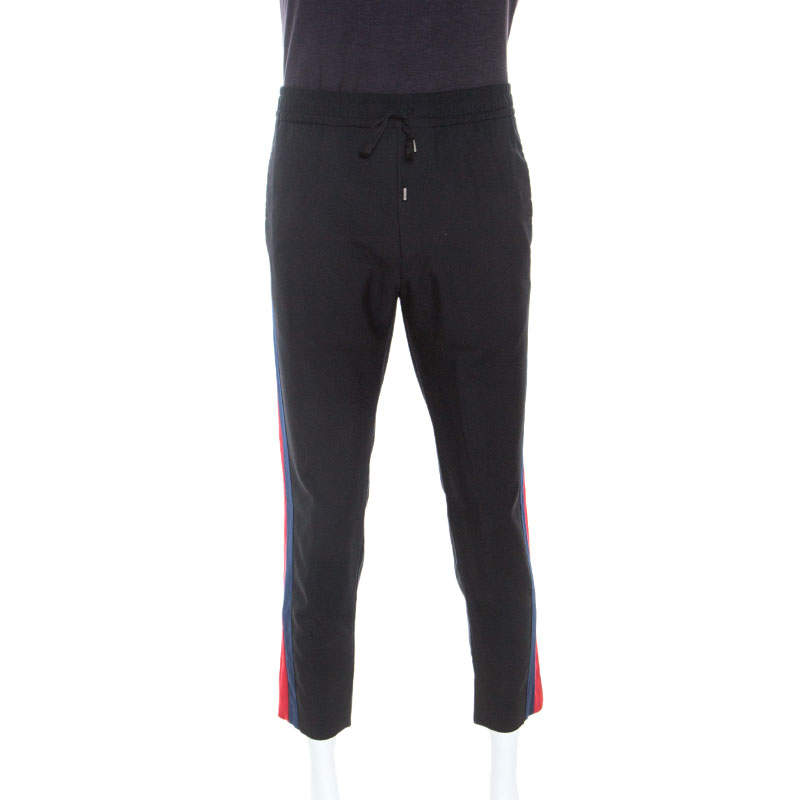 Gucci Black Striped Detail Wool and Mohair Track Pants XXL