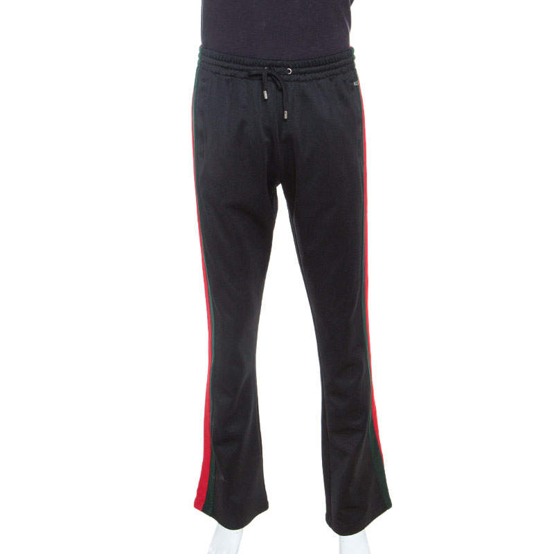 Gucci Black Cotton Jersey Web Striped Track Pants M