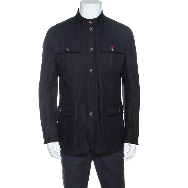 Gucci Black Cotton Button Front Coat M
