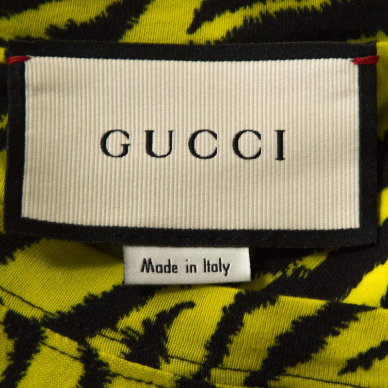 Gucci Yellow and Black Tiger Stripe Print Cotton T-Shirt XS Gucci