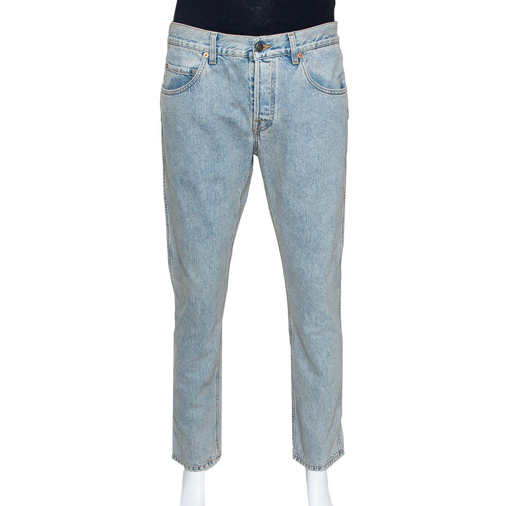 Gucci Pale Blue Heavy Washed Denim Slim Fit Jeans XL