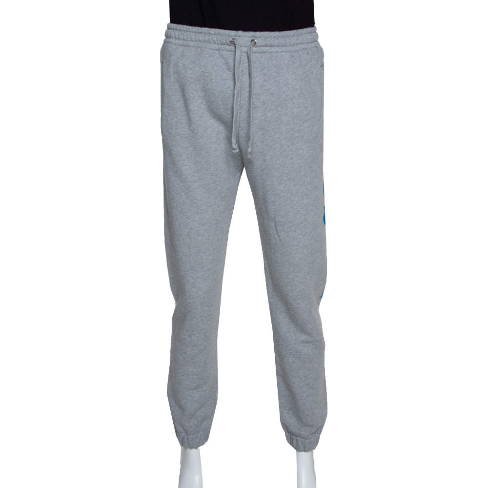 Pre Owned Gucci Grey Logo Print Cotton Jogger Pants M