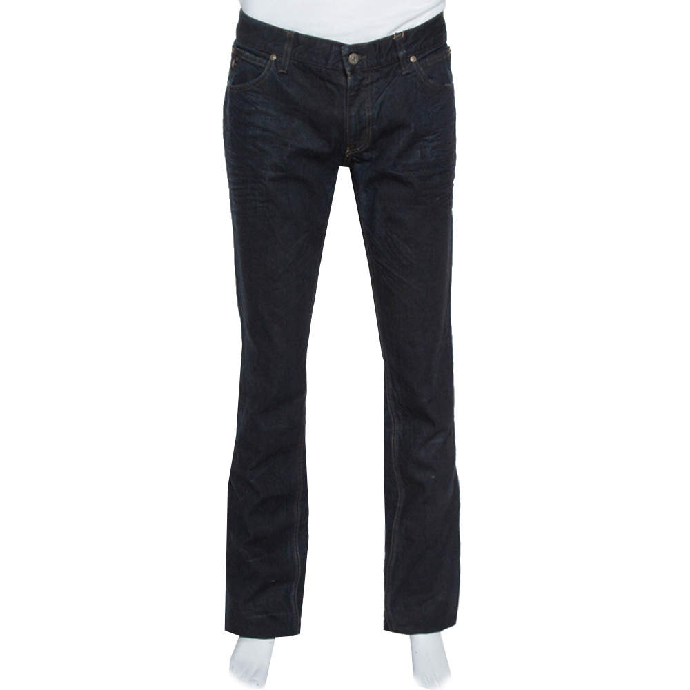 Pre Owned Gucci Navy Blue Dark Wash Denim Straight Fit Jeans XL