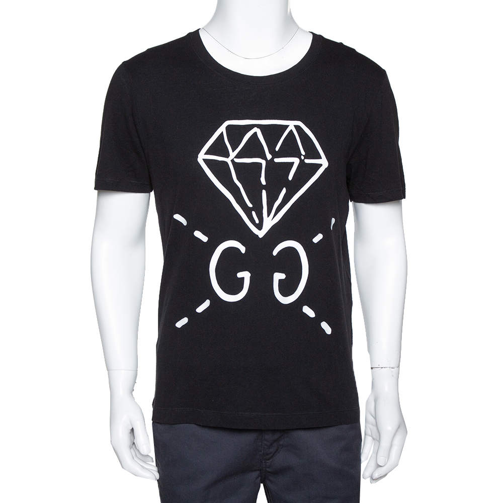 Pre Owned Gucci Black Guccighost Print Cotton Crew Neck T-Shirt S