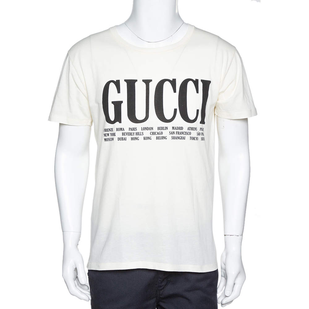 Gucci Cream Gucci Cities Print Cotton Crew Neck T-Shirt S Gucci | TLC