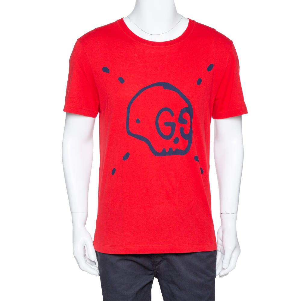Gucci Red Cotton Ghost Print Crew Neck T Shirt S