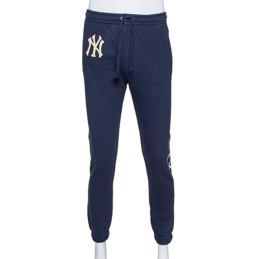 Gucci Navy Blue Cotton NY Logo Jogger Pants S