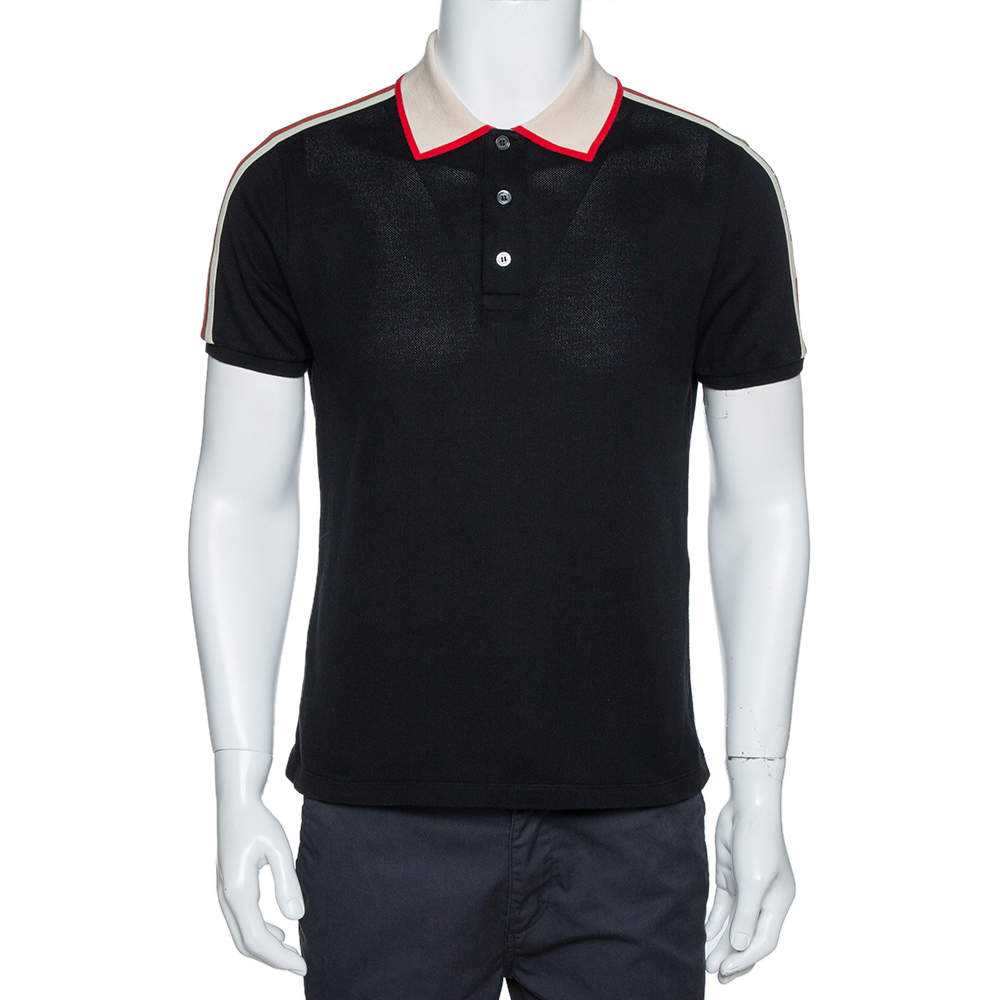 Gucci Black Cotton Pique Webstripe Logo Detail Polo T Shirt M