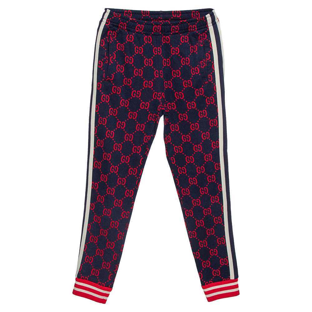 Gucci Navy Blue Knit GG Jacquard Fitted Joggers XS