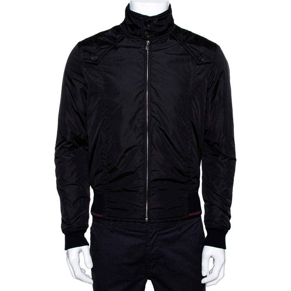 مملوكة مسبقًا Gucci Black Rib Trim Zip Up Bomber Jacket S