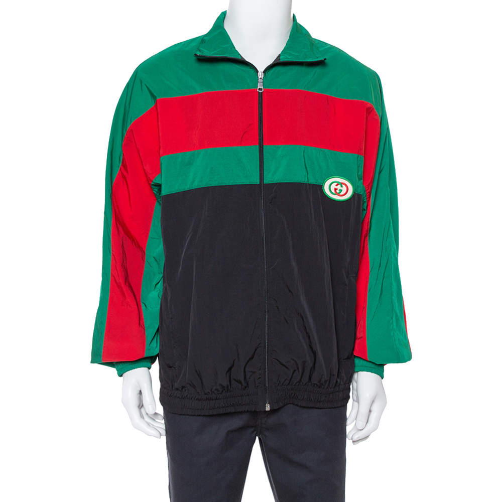 Pre Owned Gucci Black Striped Nylon Oversized Jacket L