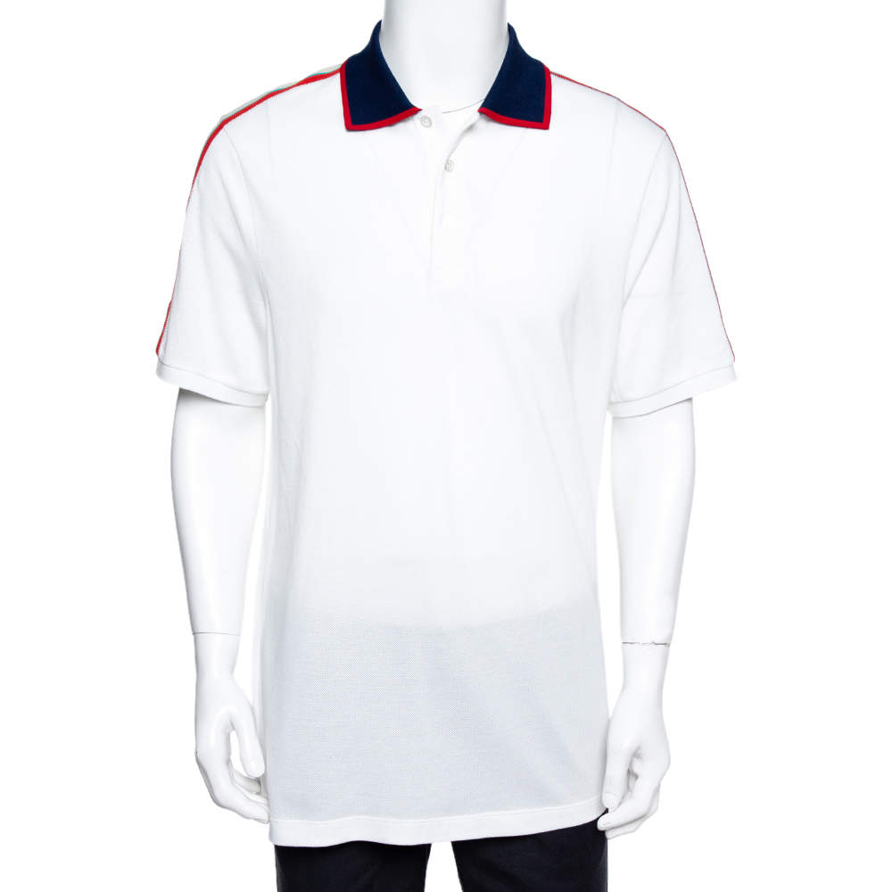 Gucci White Cotton Pique Logo Band Trim Polo T-Shirt XXXL
