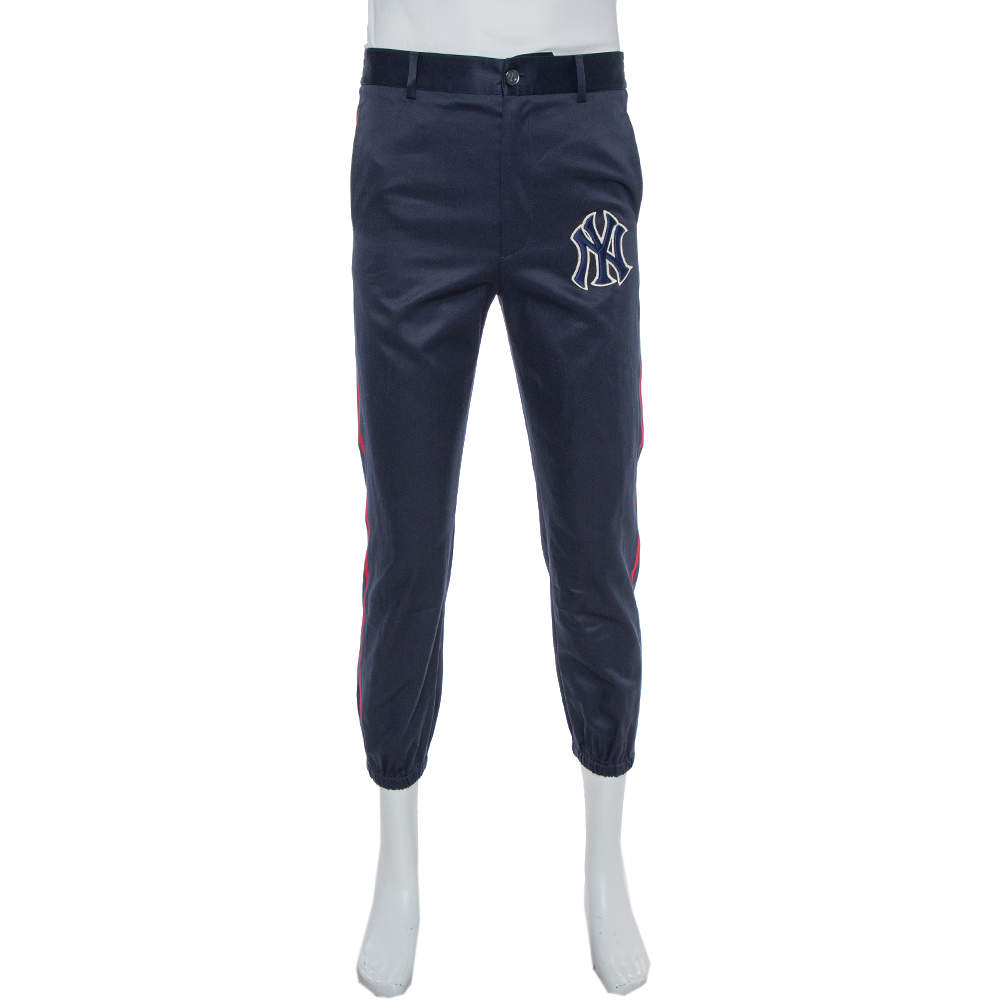 Gucci Navy Blue Cotton NY Yankees Patch Detail Track Pants S