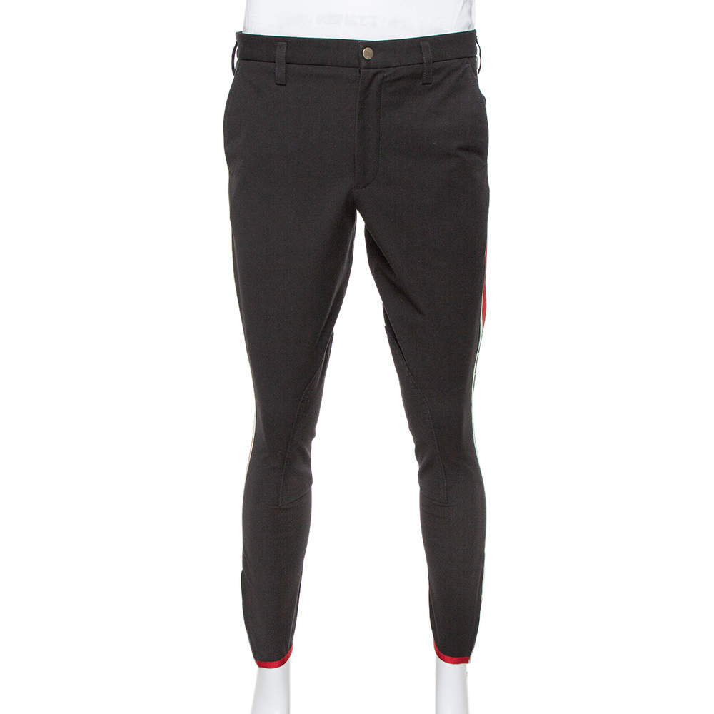 Pre Owned Gucci Black Gabardine Side Stripe Detail Stretch Trousers L  