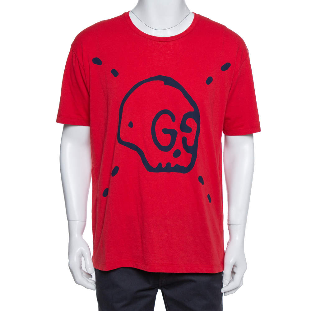 Gucci Red Ghost Skull Print Cotton Crew Neck T-Shirt M