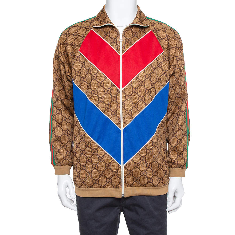 مملوكة مسبقًا Gucci Dark Beige Guccissima Logo Technical Jersey Jacket XS