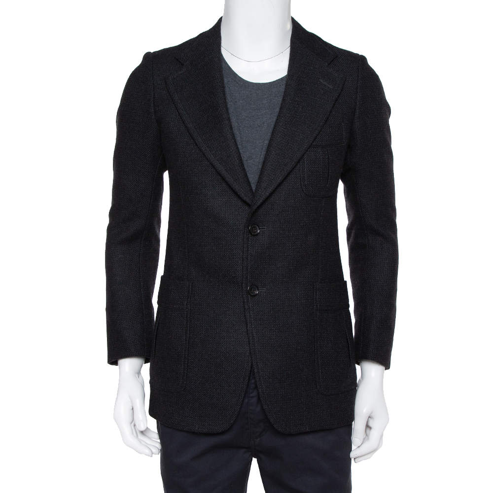 Pre Owned بليزر غوتشي صوف أسود أزرار أمامية مقاس متوسط - ميديوم