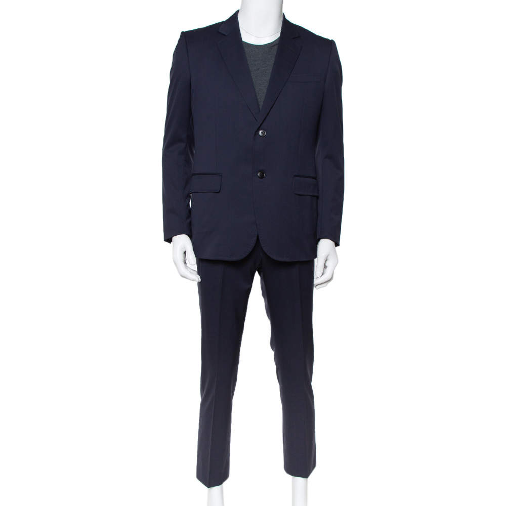 Pre Owned Gucci Navy Blue Wool Regular Fit Suit L