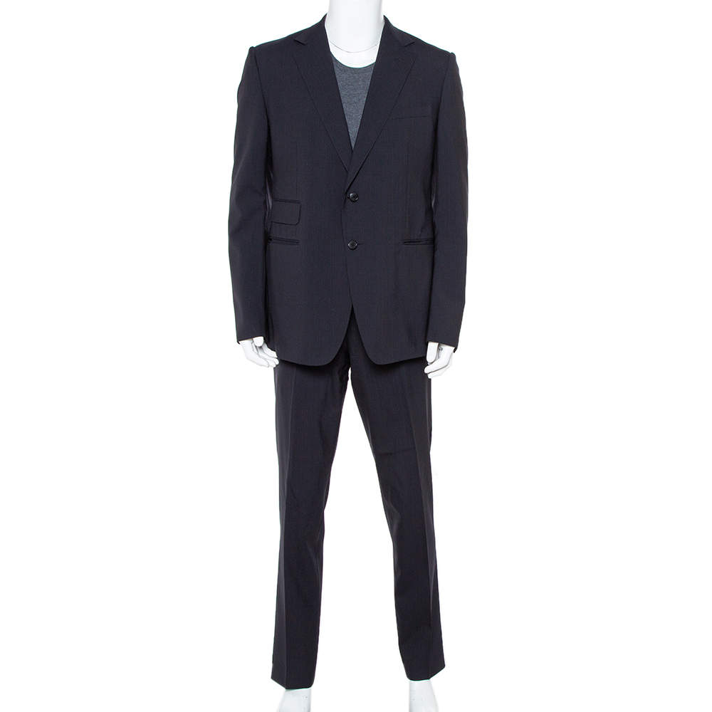 Pre Owned Gucci Navy Blue Striped Wool Suit XXL