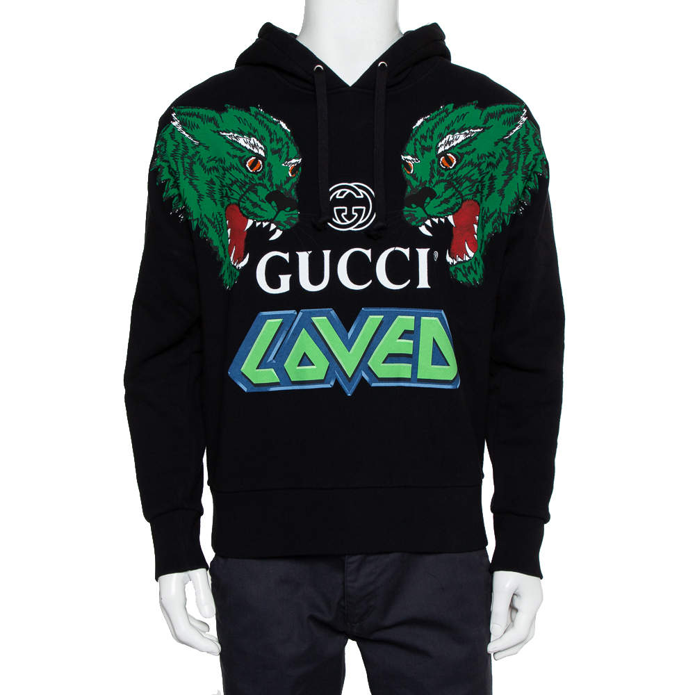 Gucci Black Logo Loved Printed Cotton Hoodie XS