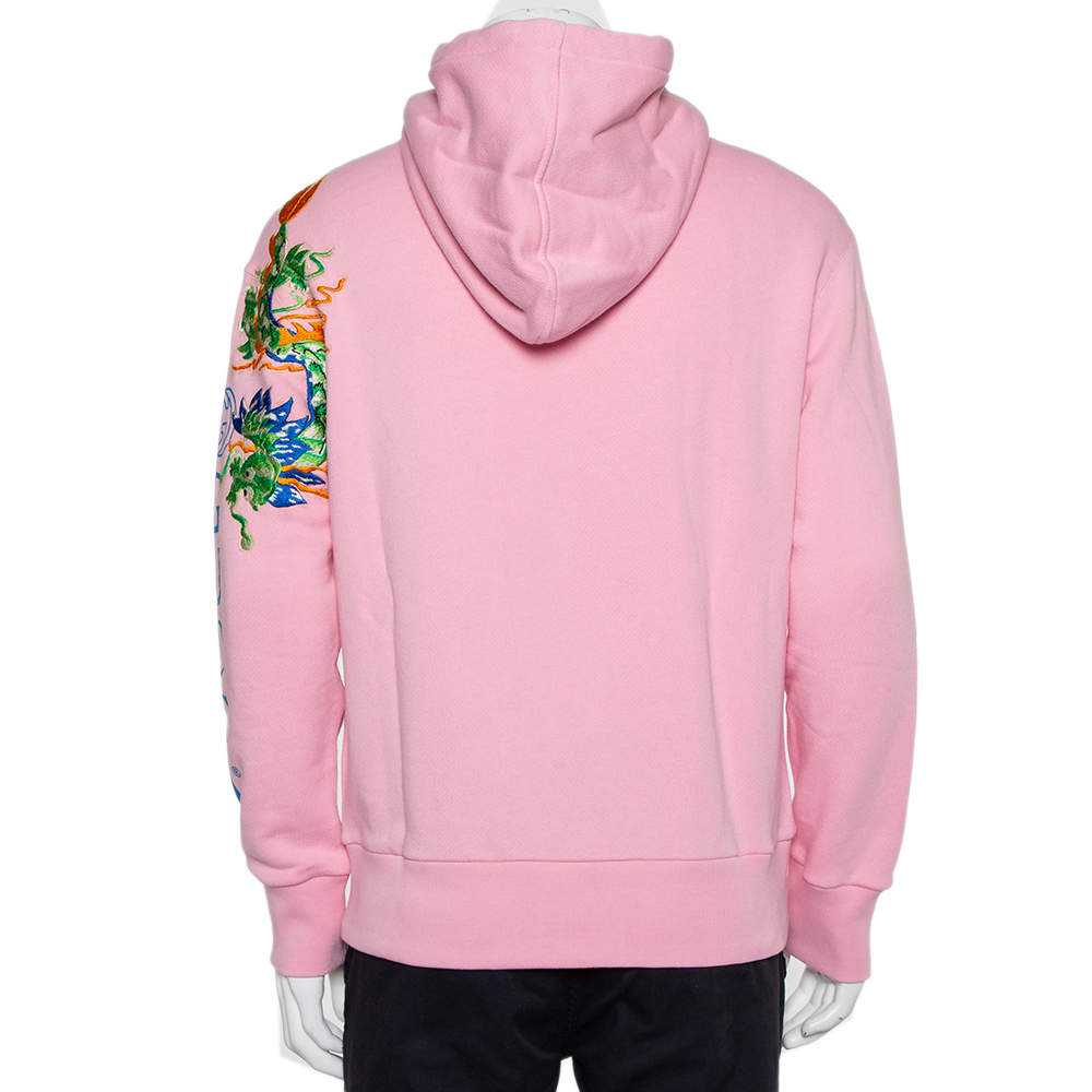 Gucci Pink Cotton Logo Dragon Embroidered Hoodie XS Gucci TLC