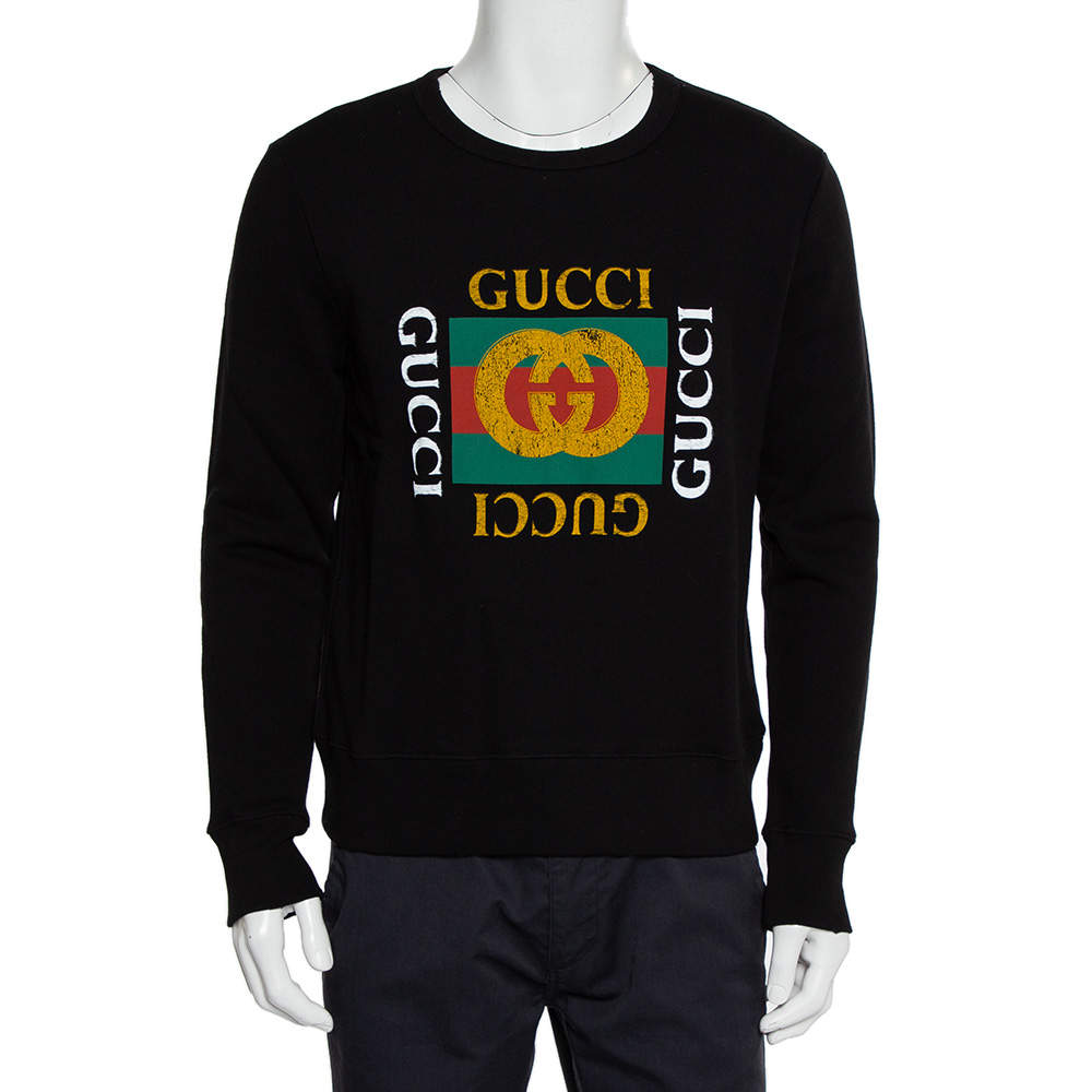 Gucci Black Vintage Logo Print Cotton Sweatshirt S Gucci | The Luxury ...