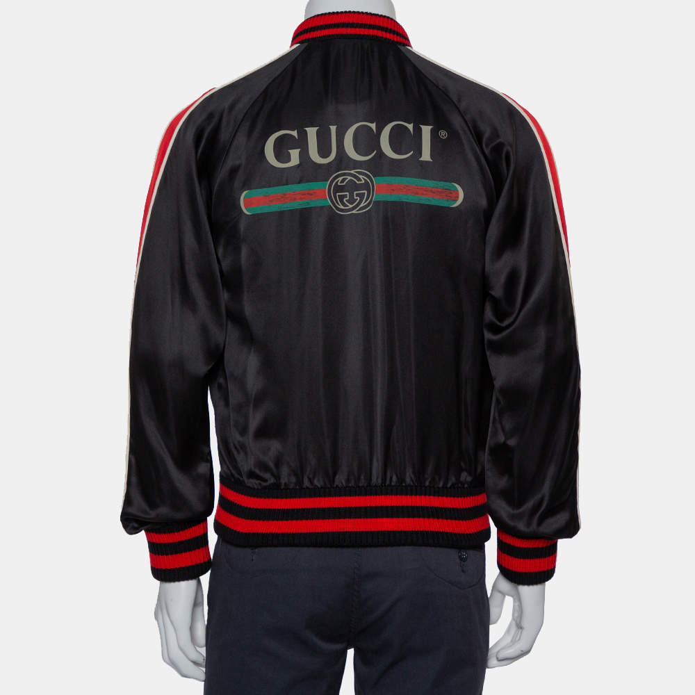 Black Leather Jacket With Web | GUCCI® LU